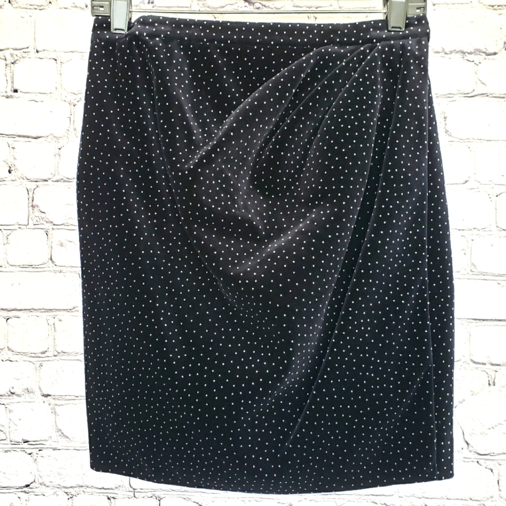 THEORY Pleat Wrap Black Polka Dot Velvet Mini Skirt—6